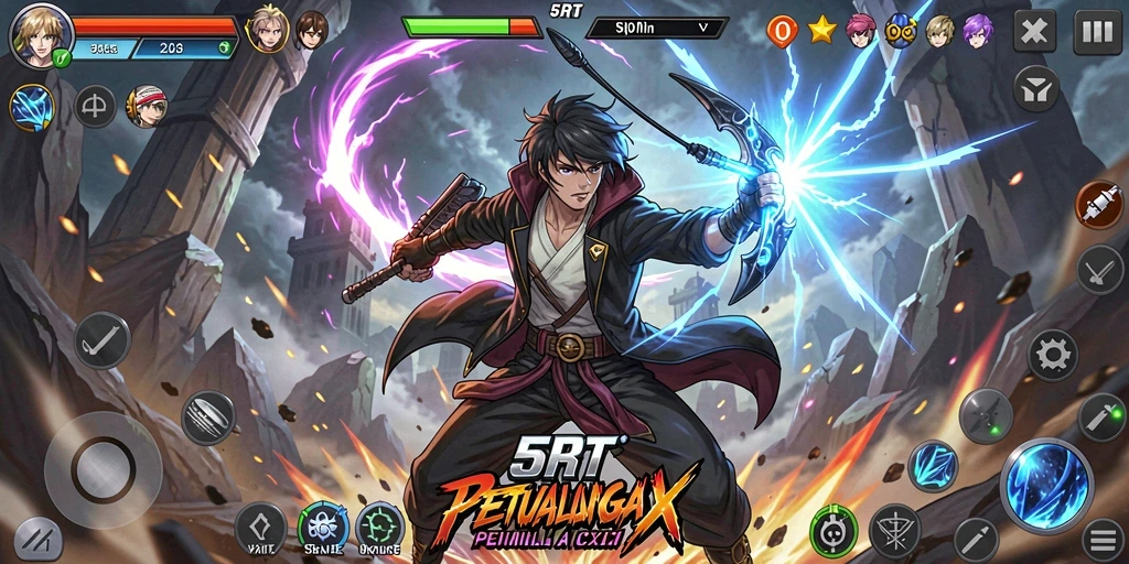 Screenshot gameplay 5RT menampilkan aksi seru dan karakter Anime yang menarik.