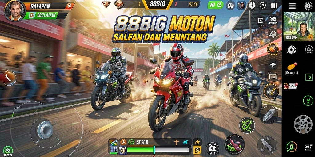 Screenshot gameplay 88BIG dengan motor balap yang menantang.