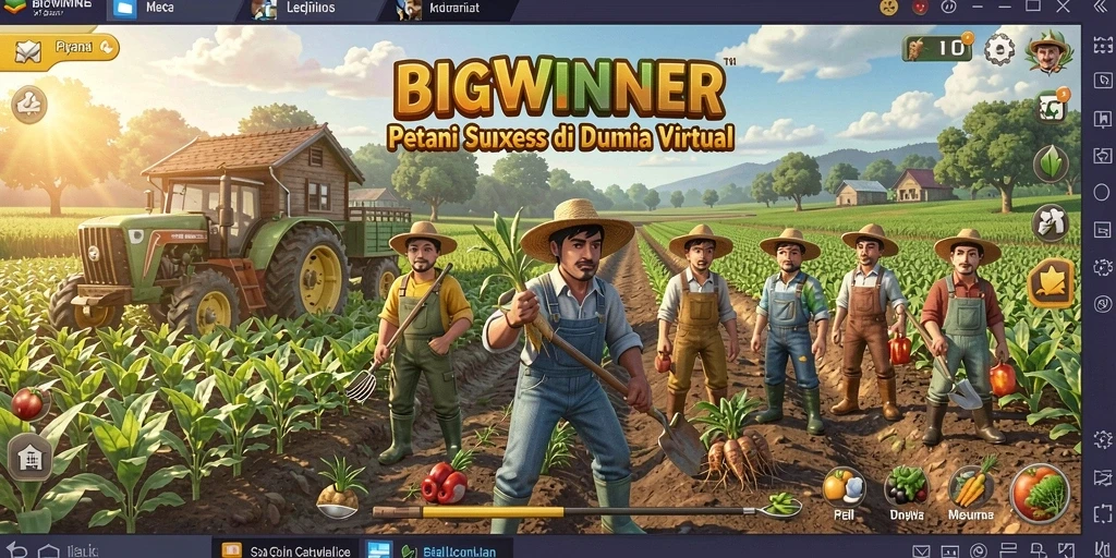 Tampilan gameplay BIGWINNER yang menarik dengan aktivitas bertani.