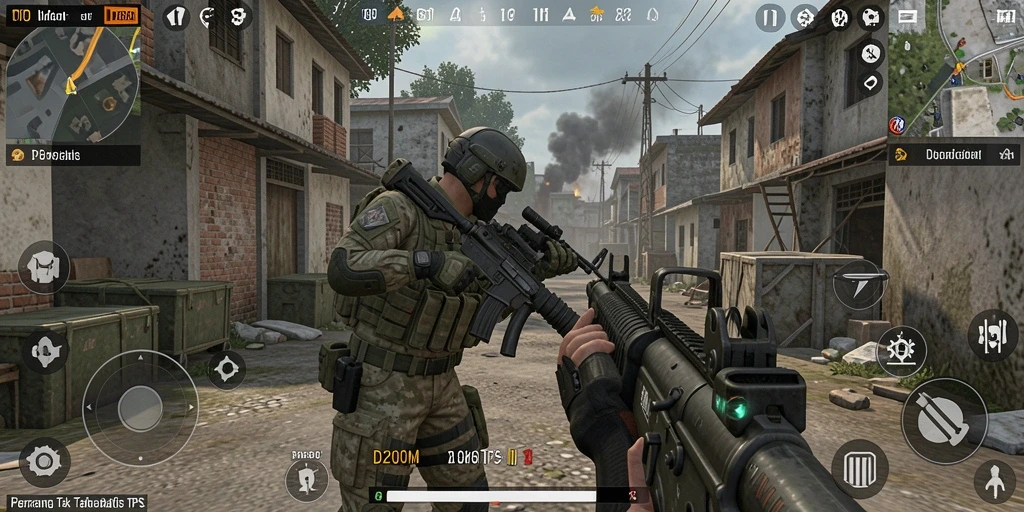 Tampilan gameplay D200M yang intens dan menarik di arena pertempuran TPS.
