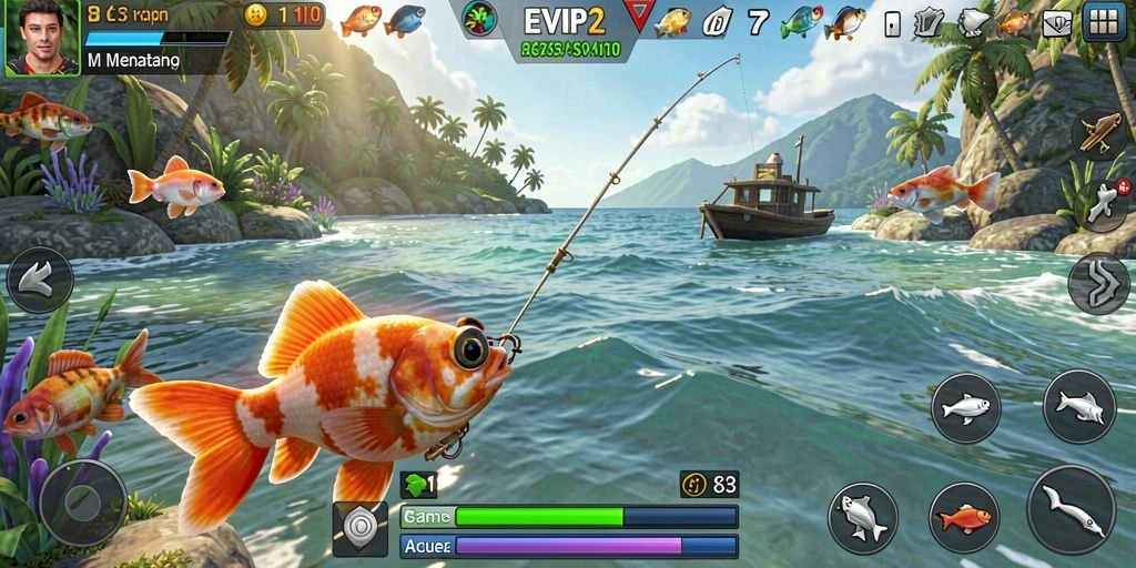 Tangkapan ikan yang mengesankan dalam permainan EVIP2.