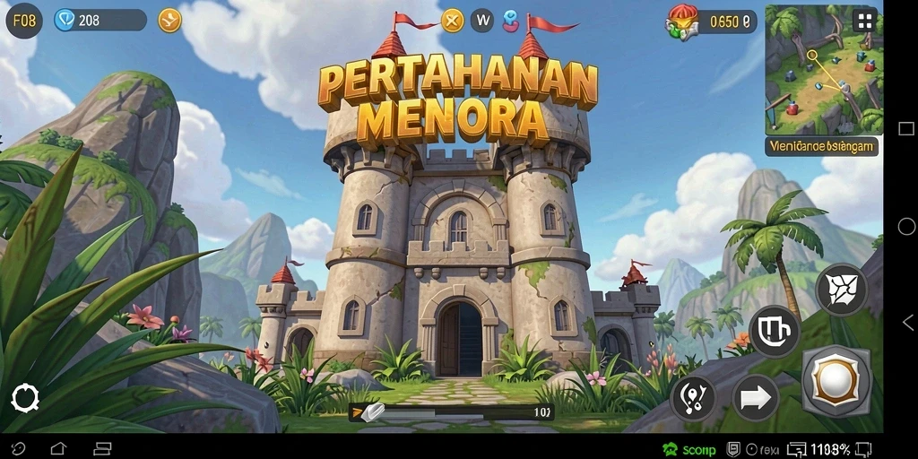 Tangkapan layar F08 menampilkan aksi menara yang berjuang melawan gelombang musuh.