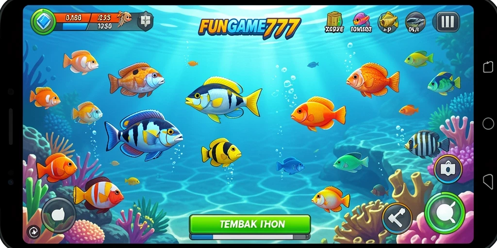 Tangkapan layar FUNGAME777 dengan gameplay menembak ikan yang seru.