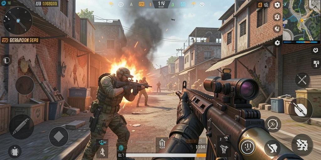 Screenshot G668 menunjukkan aksi intens dalam pertempuran FPS.