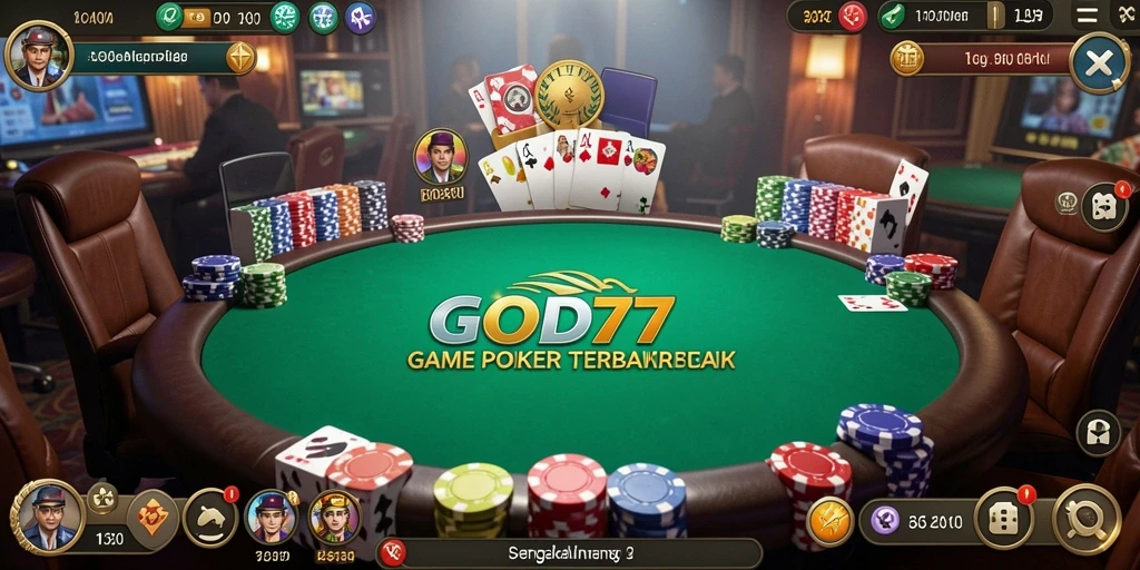 Screenshot GOD77 menampilkan aksi seru permainan Poker dengan pemain yang antusias.