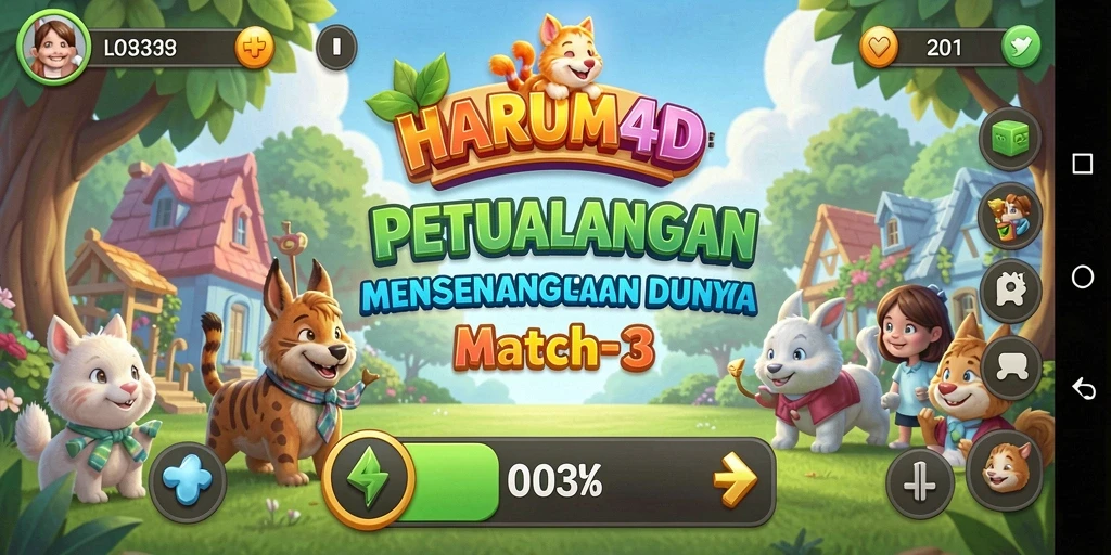 Tampilan gameplay seru dari HARUM4D dengan visual menarik Match-3.