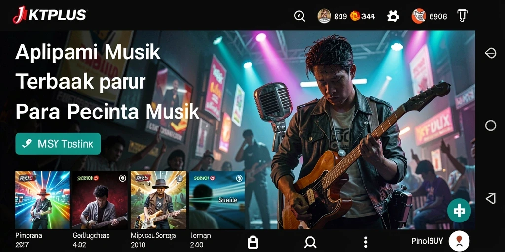 Tampilan aplikasi JKTPLUS yang menarik dengan berbagai pilihan lagu.