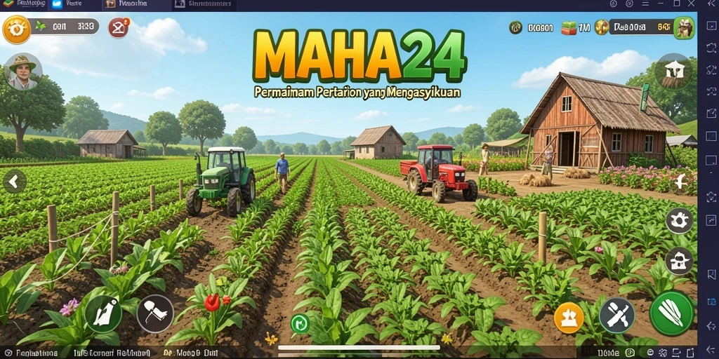 Tampilan gameplay MAHA24 dengan petani yang aktif di ladang.