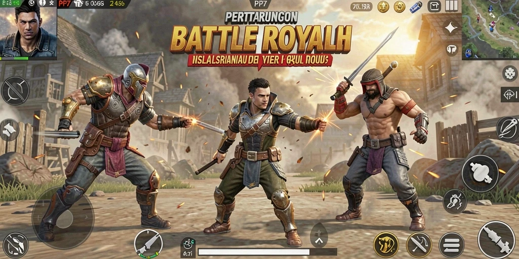 Tampilan gameplay seru di PP7, pertarungan intens di arena Battle Royale.