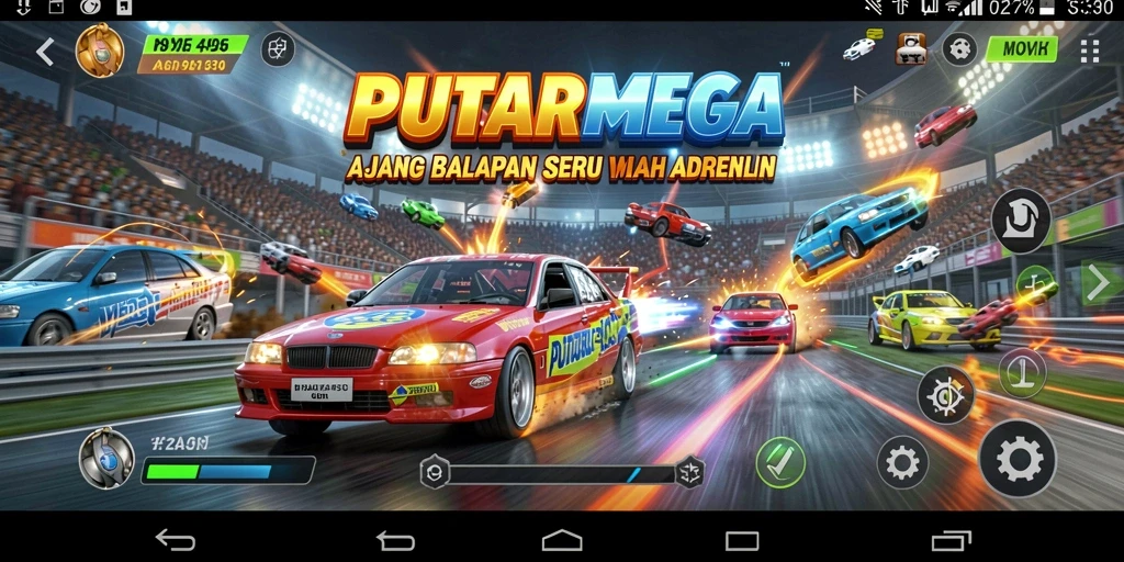 Menampilkan aksi balapan seru dalam PUTARMEGA.