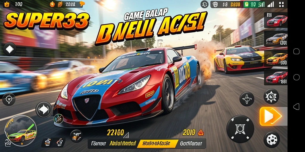 Tampilan gameplay SUPER33 menunjukkan balapan yang seru dan grafis yang menakjubkan.