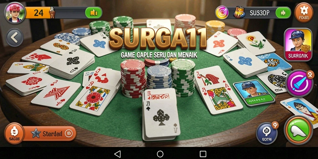 Tampilan seru dari gameplay Gaple di SURGA11 yang menarik.