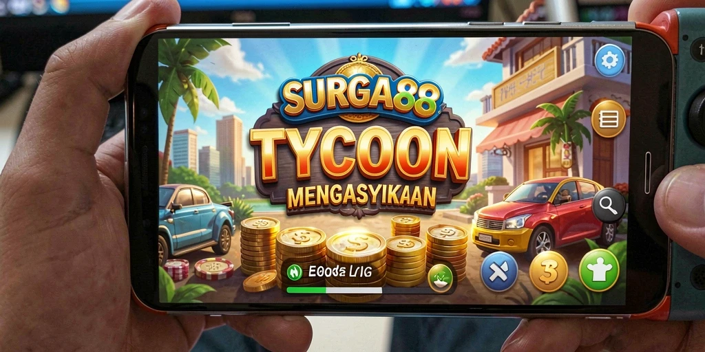 Tangkapan layar gameplay SURGA88 menampilkan aktivitas manajemen bisnis yang seru.