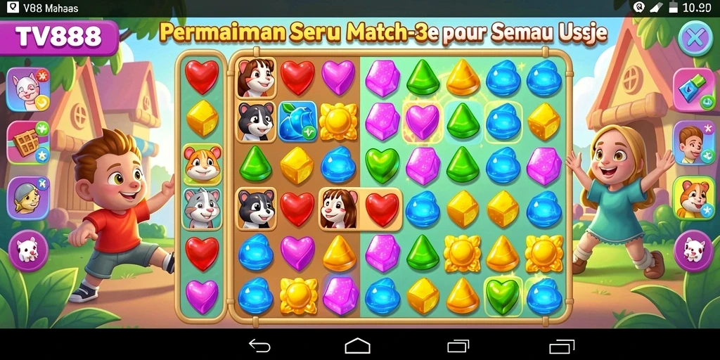 Gameplay Match-3 seru dan penuh warna di TV888.