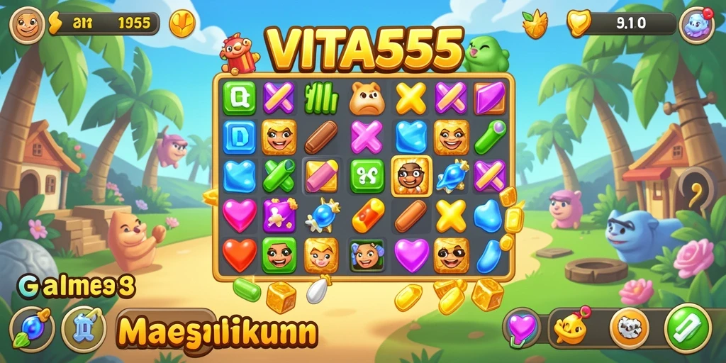 Tampilan gameplay VITA555 dengan tantangan Match-3 yang seru.