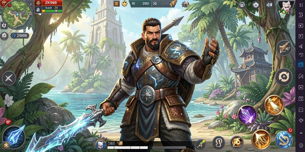 Screeshot gameplay seru ZK988 dengan karakter RPG beraksi.